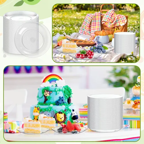 Vista 7 de Zopeal 150 platos de postre de plástico de 5 pulgadas, desechables a granel, pequeños aperitivos transparentes, redondos, para tartas de boda