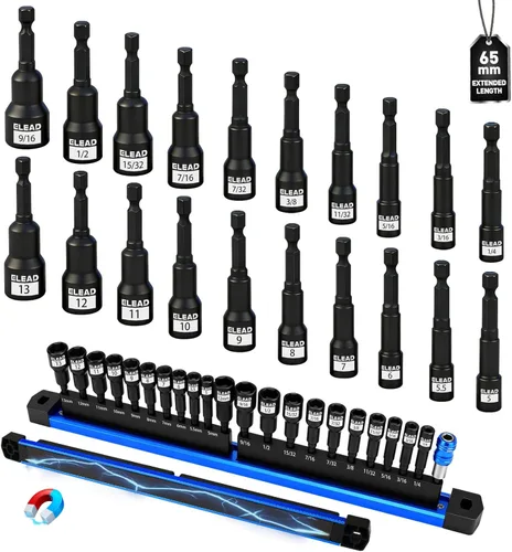 Vista 13 de Juego de extensión de enchufe de impacto de 18 piezas: barra de extensión de enchufe de accionamiento de 1/4", 3/8" y 1/2", juego de adaptadores