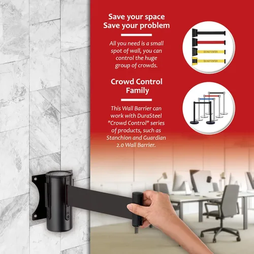 Vista 7 de DuraSteel Barrera retráctil para cinturón de control de multitudes de montaje en pared, cinturón de barrera retráctil negro de 9.2 pies, barreras