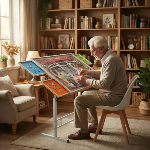 Vista 2 de Mesa de rompecabezas de 1500 piezas con cajones, mesas de rompecabezas ajustables de 35 x 26 pulgadas para adultos y niños Tablero de rompecabezas