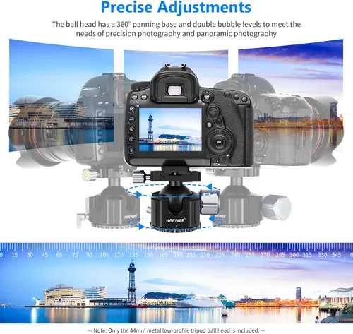Vista 6 de Neewer Cabezal de trípode de cámara DSLR de perfil bajo, cabeza de trípode de montaje panorámico de 1.732 in con placa de liberación rápida de 1/4