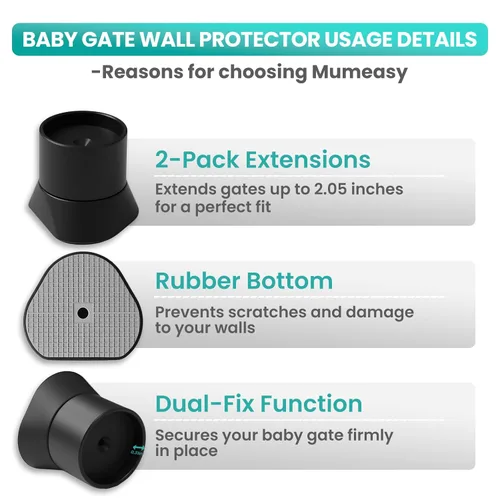 Vista 3 de Mumeasy Paquete de 4 extensores protectores de pared para puerta de bebé, kit de extensión de puerta de seguridad montado a presión de 0.78 a 3.96