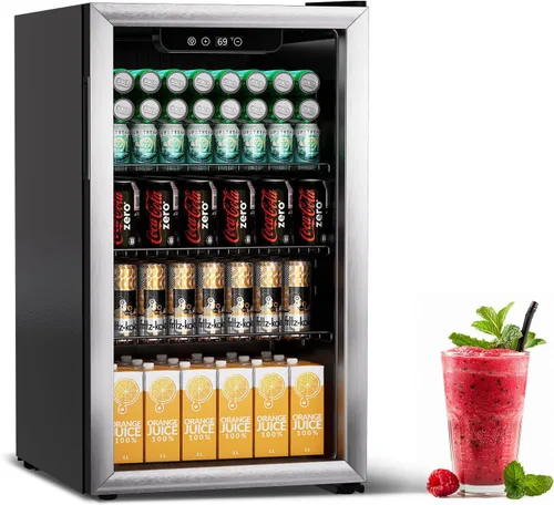 Vista 9 de Erivess Refrigerador de bebidas de 24 latas/20L y mini refrigerador para el cuidado de la piel con puerta frontal con espejo y control