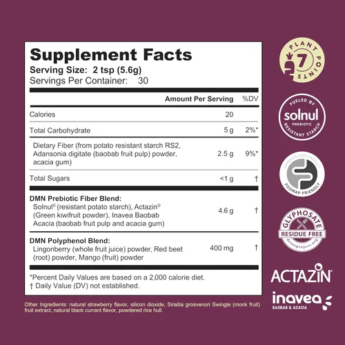 Vista 2 de DMN (Daily Microbiome Nutrition), 6 onzas, polvo de fibra a base de plantas con 3 prebióticos diferentes, ayuda a la salud digestiva e intestinal