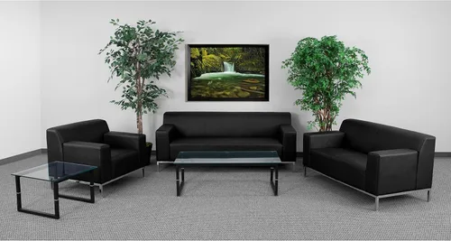Vista 2 de Flash Furniture HERCULES Definity Series Sofá contemporáneo de LeatherSoft negro con marco de acero inoxidable