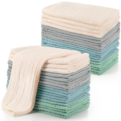 Vista 15 de Buryeah 20 paños de muselina grandes de 20 x 10 pulgadas, 100% algodón, 6 capas ultra absorbentes y suaves para baba y ensuciar, paño suave