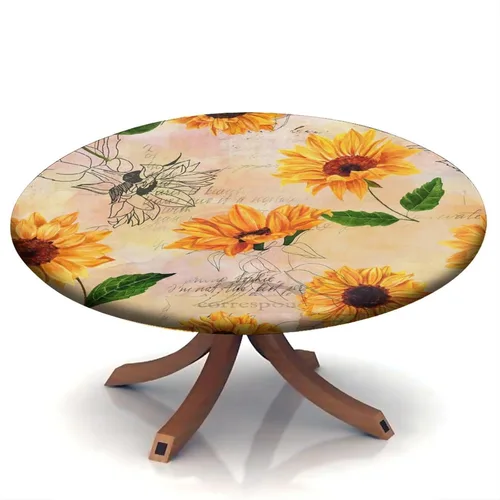 Vista 80 de Mantel redondo ajustable con borde elástico floral azul, mantel con borde elástico de estilo floral pastoral, almohadilla de mesa de poliéster