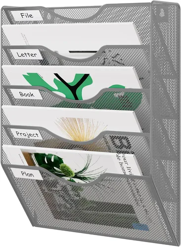 Vista 34 de EasyPAG Office - Carpeta de pared con 3 bolsillos para guardar archivos, organizador de metal para documentos Negro