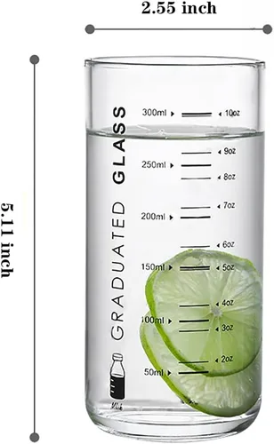 Vista 2 de Vaso de medición de vidrio 10 oz para leche, jugo, batido, verduras, café, ensalada, helado (negro)