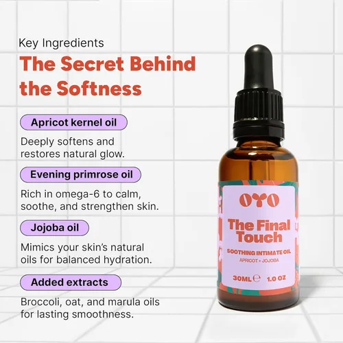 Vista 3 de OYO The Final Touch - Aceite para después del afeitado para mujer, aceite íntimo hidratante para línea de bikini y axilas, 100% natural con jojoba