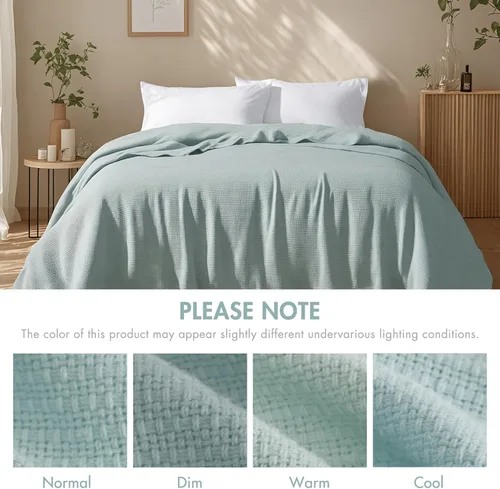 Vista 6 de Madison Park Freshspun Tejido de Cesta Luxury Manta de Algodón Azul 66x90" Tamaño Individual Tejido de Cesta Premium Suave y Acogedora 100% Algodón