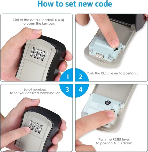 Vista 4 de AMIR Caja de bloqueo de llave montada en la pared, caja de seguridad de combinación de 4 dígitos para exterior, impermeable, portátil, para llaves