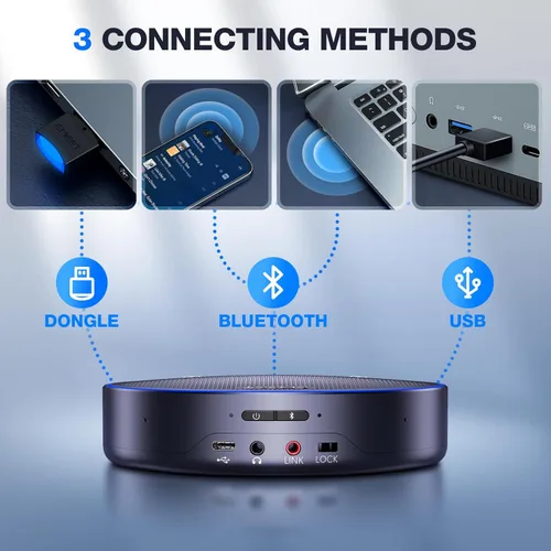 Vista 7 de EMEET Altavoz y micrófono de conferencia M3, altavoz Bluetooth certificado por Zoom con 4 micrófonos AI, captación de voz de 360°, tiempo
