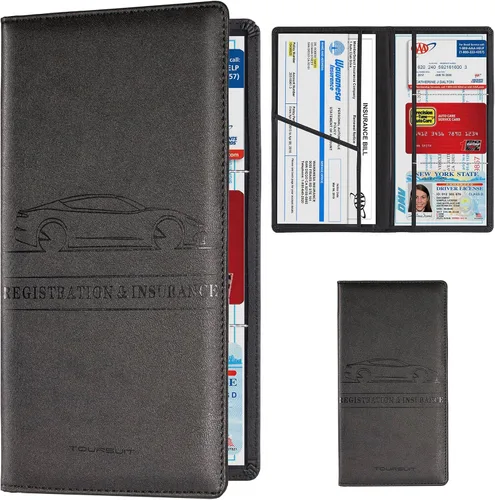 TOURSUIT Soporte para Registro de Coche y Tarjeta de Seguro, Organizador de Compartimento para Documentos de Licencia en Guantera, Accesorios de