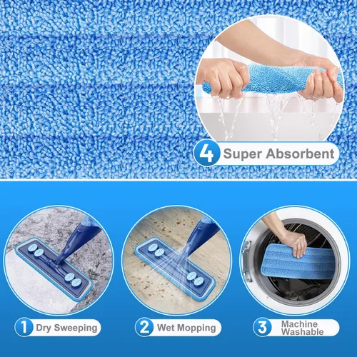 Vista 3 de Mopa de microfibra para pisos de madera dura - Mopa en aerosol húmeda y seca con 4 almohadillas lavables para azulejos, madera, laminado, vinilo