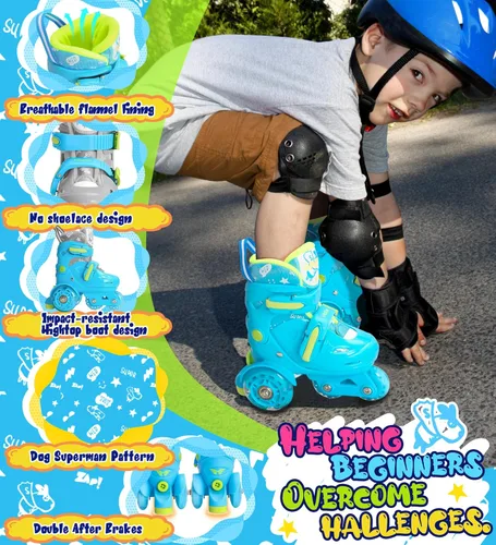 Vista 2 de Patines de ruedas ajustables para niños, niñas y señoras con ruedas que se iluminan con flash (edad 3-9), equilibrio de tres puntos, empaque de caja