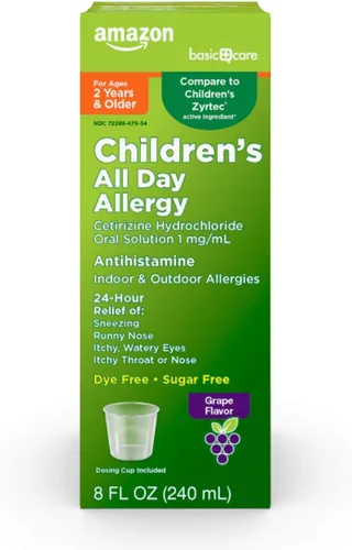 Vista 7 de Amazon Basic Care - Medicina para alergias de todo el día para niños, solución oral de clorhidrato de cetirizina 1 mg/mL, sabor BubbleGum, sin