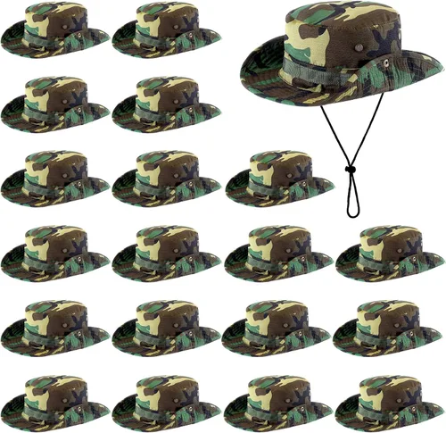 Vista 10 de Xtinmee 20 sombreros Boonie a granel de ala ancha para safari, sombrero de verano al aire libre para senderismo camping con correa ajustable