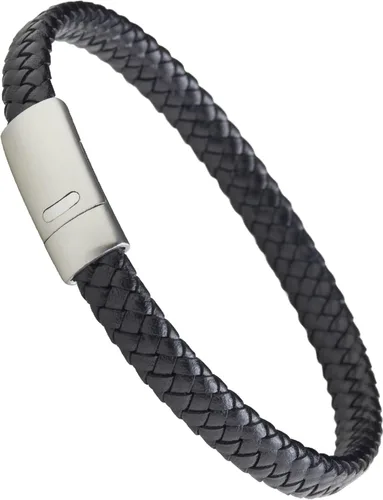LUXAR Mens Genuine Leather Bracelet Interwoven Black Leather Bracelets with Brushed Stainless Steel Clasp Minimalist, Designer Jewelry for Men
