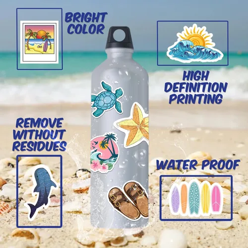 Vista 3 de 125 calcomanías de hidrofrask, calcomanías temáticas de playa oceánica para laptop, botella de agua, frascos de agua, pared, parachoques