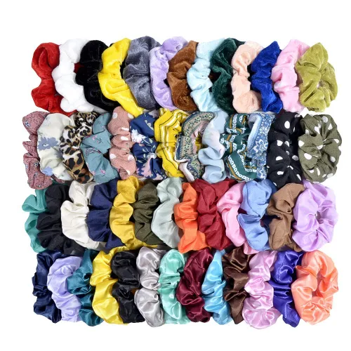 Vista 4 de 52 bandas elásticas de terciopelo para el cabello para mujeres o niñas, bandas elásticas suaves para cola de caballo para cumpleaños, fiestas