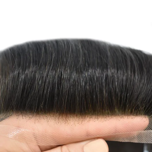 Vista 3 de Toupee - Sistema de cabello humano de repuesto con encaje frontal para hombre, extensiones de pelo tipo tupé mono PU para hombres