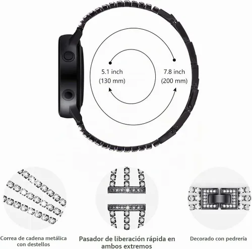 Vista 5 de Surace Galaxy Watch 40mm Correa con enlaces de diamantes brillantes para mujer - Negro