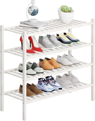 Vista 21 de Zapatero de bambú de 2 niveles para armario, organizador multifuncional apilable de pie para espacios pequeños, entrada, pasillo, baño, 27 x 11 x 13