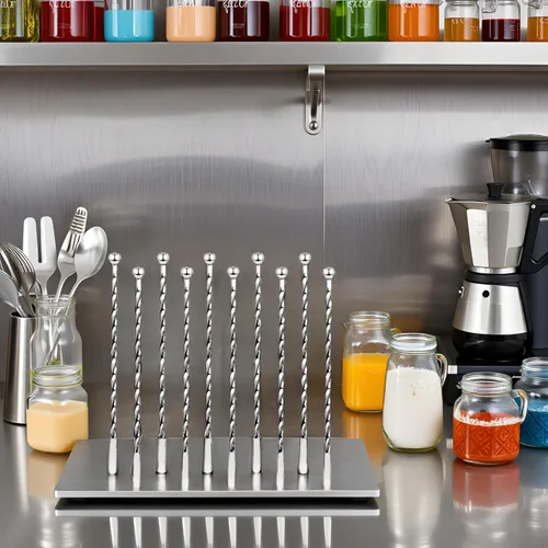 Vista 7 de 10 agitadores de acero inoxidable de 7.5 pulgadas con pequeñas paletas rectangulares para remover bebidas de café epoxi (plateado)