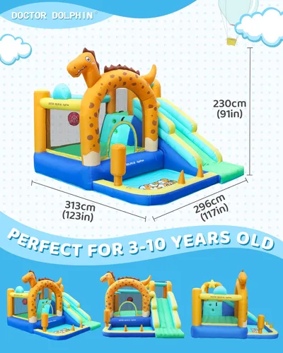 Vista 3 de Doctor Dolphin Castillo inflable de salto con túneles para niños pequeños de 3 a 8 años