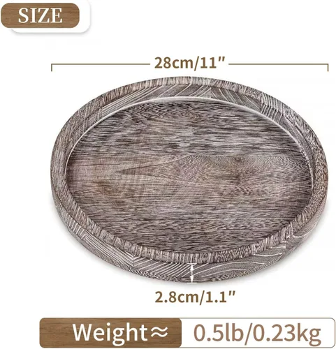 Vista 7 de Hanobe Bandejas redondas de madera para decoración de centro de mesa Marrón-1 pieza