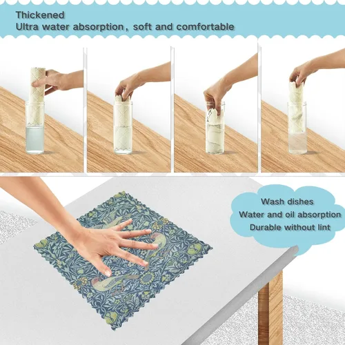 Vista 4 de ALAZA Juego de 6 paños de limpieza de cocina, paños de cocina con estampado de William Morris, paños de cocina súper absorbentes, sin pelusas