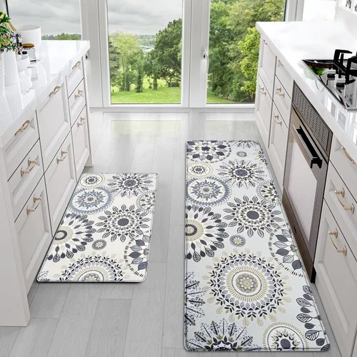 Vista 2 de Juego de alfombras de cocina Sofort de 2 piezas, antifatiga, para el suelo, alfombras de cocina antideslizantes e impermeables, alfombras cómodas