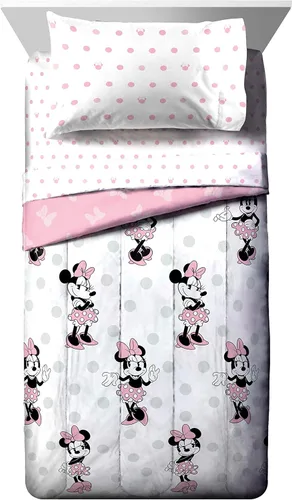 Vista 2 de Jay Franco Juego de ropa de cama Queen de 5 piezas de Disney Minnie Mouse Dots, incluye edredón reversible y sábanas de microfibra súper suave