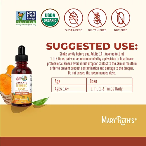 Vista 6 de MaryRuth Organics USDA Gotas Líquidas de Cúrcuma Dorada Mezcla Herbal Cúrcuma Curcumina Pimienta Negra Corteza de Canela Cassia Raíz