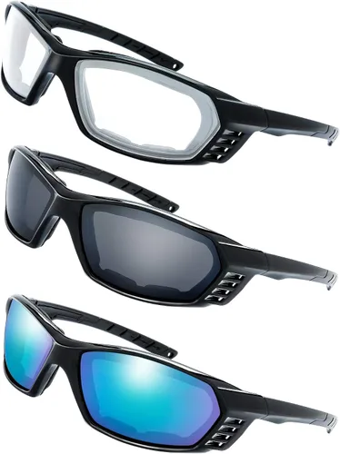 Vista 17 de Gafas de Motocicleta con Marco Acolchado y Lentes que Bloquean 100% UVB/UVB para Actividades al Aire Libre y Deportes 10-mate/negro brillante