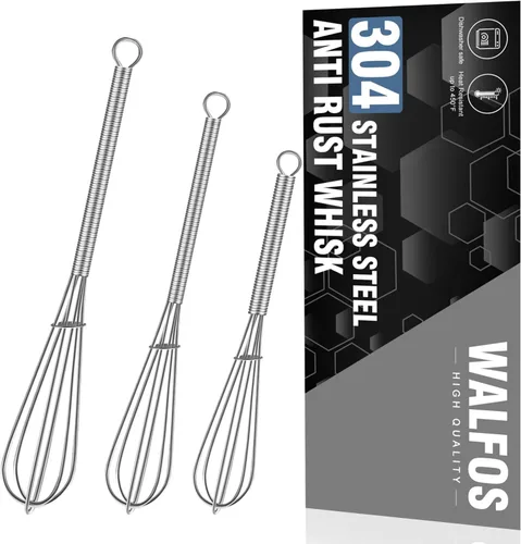 Vista 14 de Walfos Batidor, Batidores Grandes de 14 pulgadas, Batidor de Alambre de Acero Inoxidable Resistente para Mezclar, Batir y Golpear. Adecuado