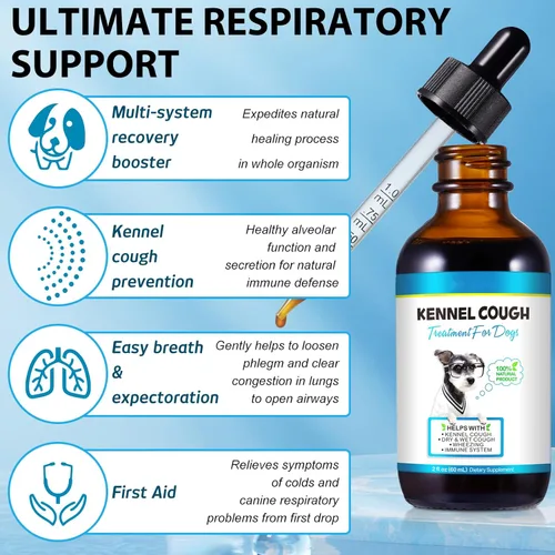 Vista 6 de Tratamiento para la tos de la perrera para perros, gotas de hierbas para la tos de la perrera - 2.02 onzas líquidas / 2.0 fl oz