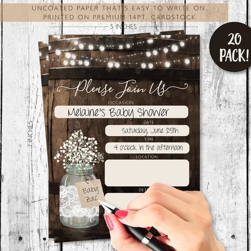 Vista 6 de Your Main Event Prints 20 invitaciones de barril de madera rústica estilo 5x7 invitaciones para bodas, despedidas de soltera, baby shower