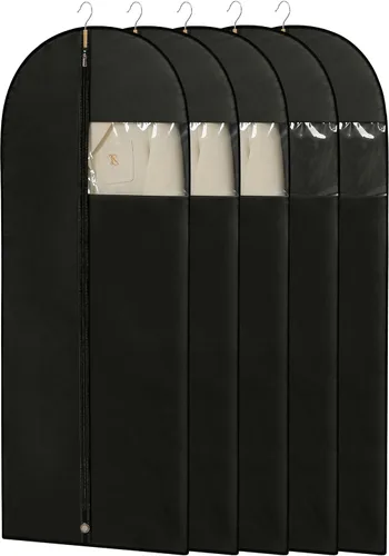 Vista 17 de Bolsas de ropa para colgar ropa, bolsas de vestir de 50 pulgadas de largo para almacenamiento en el armario, fundas de ropa negras con ventana