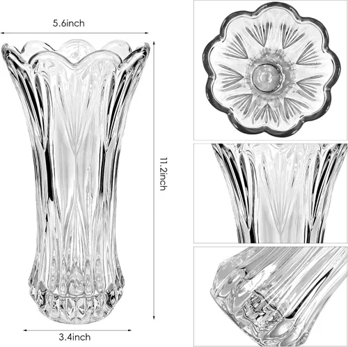 Vista 2 de Jarrón de cristal transparente de 11.2 pulgadas, diseño cilíndrico engrosado, decoración para el hogar, mesa de comedor, centros de mesa, oficina