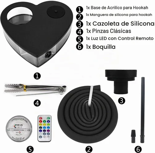 Vista 2 de Conjunto de cachimba de acrílico Modelo Heart Shisha Nargile Sheesha Narguile Chicha Cachimbas Kit (negro)