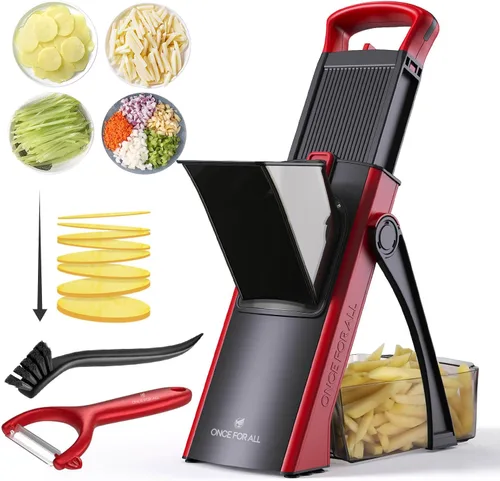 Vista 14 de ONCE FOR ALL Safe Mandoline Slicer Pro, 4ª generación, cortador de verduras de grosor ajustable para cocina, picadora de alimentos con contenedor