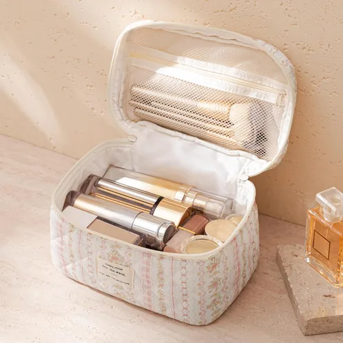 Vista 74 de HBselect Bolsa de Maquillaje Acolchada, Bolsa de Maquillaje Grande de Algodón para Viaje, Lindas Bolsas de Maquillaje con Flores Coquette, Bolsas