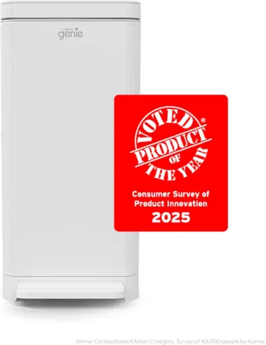 Vista 2 de Contenedor de compost de cocina, blanco de acero inoxidable grande, 3.6 galones, compostaje sin olor para interiores, manos libres, piezas lavables