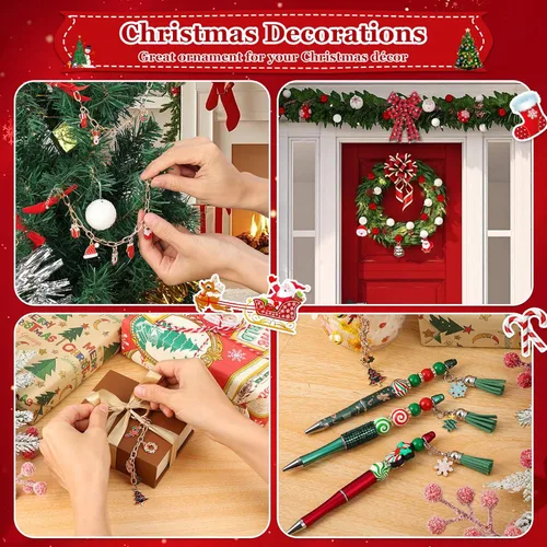 Vista 5 de Modacraft - 120 piezas de dijes navideños para la fabricación de joyas, múltiples estilos de dijes esmaltados en oro con Santa, copo de nieve, árbol