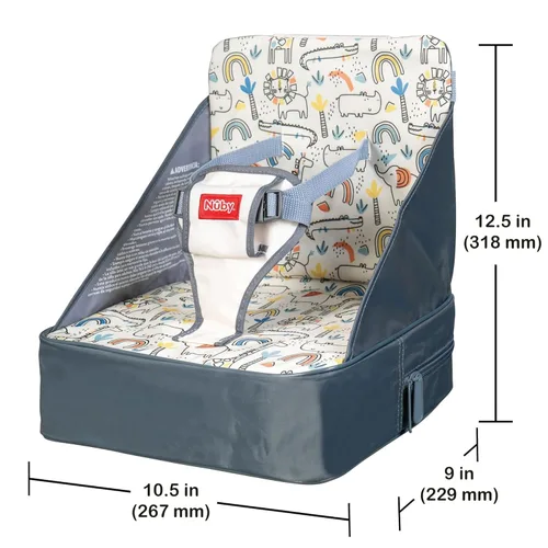 Vista 4 de Nuby Easy Go - Asiento elevador de viaje para bebés y niños pequeños con arnés de 3 puntos, más de 9 meses, estampado safari beige