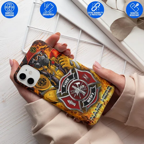 Vista 60 de Funda de teléfono personalizada con bandera estadounidense de madera, diseño de bombero de línea roja, diseño de bombero, regalo personalizado