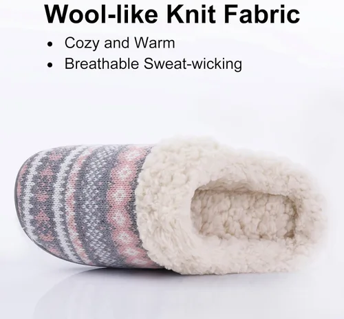 Vista 4 de Evshine Pantuflas de punto cálidas para mujer, cómodas pantuflas de invierno con forro polar con espuma viscoelástica y suelas para interiores