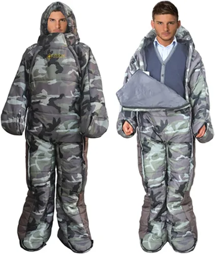 Vista 6 de Saco de dormir humano grande de 72 pulgadas, diseño de apertura de pie con cremallera, tamaño libre, sudadera con capucha ultraligera, abrigo